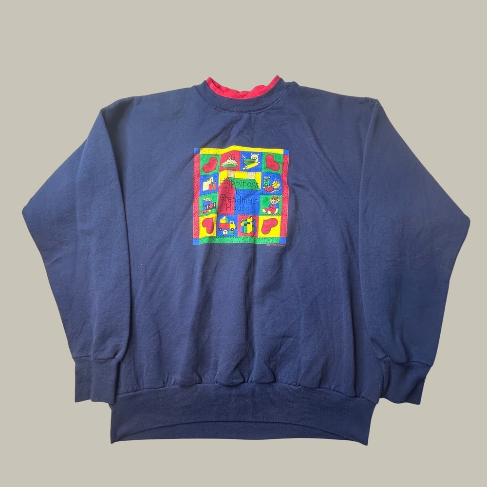 Vintage MC Sportswear Sweatshirt Womens Large Grandma House Blue Graphic 90s USA